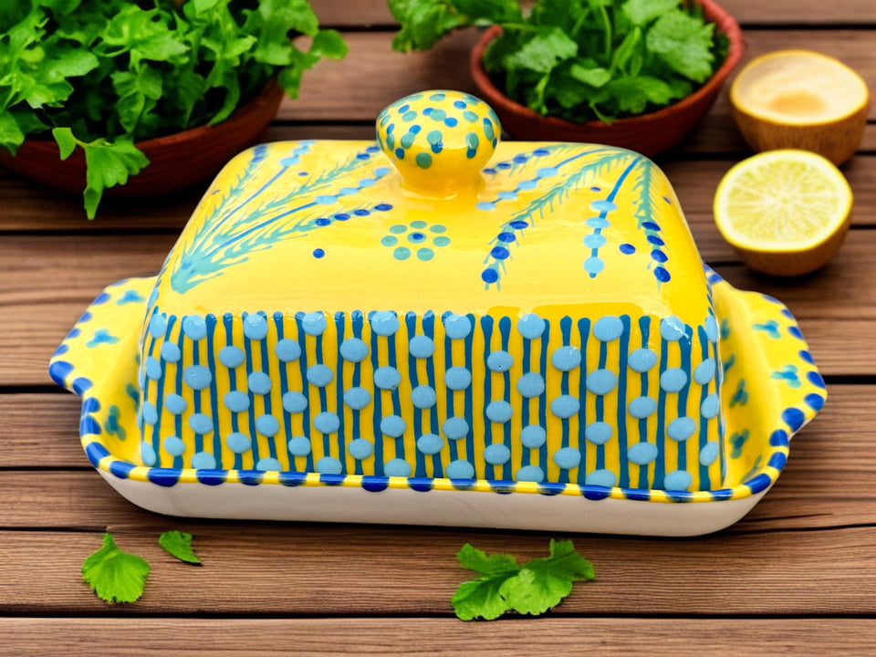 Potters Hand Painted Ceramic Butter Dish in Yellow