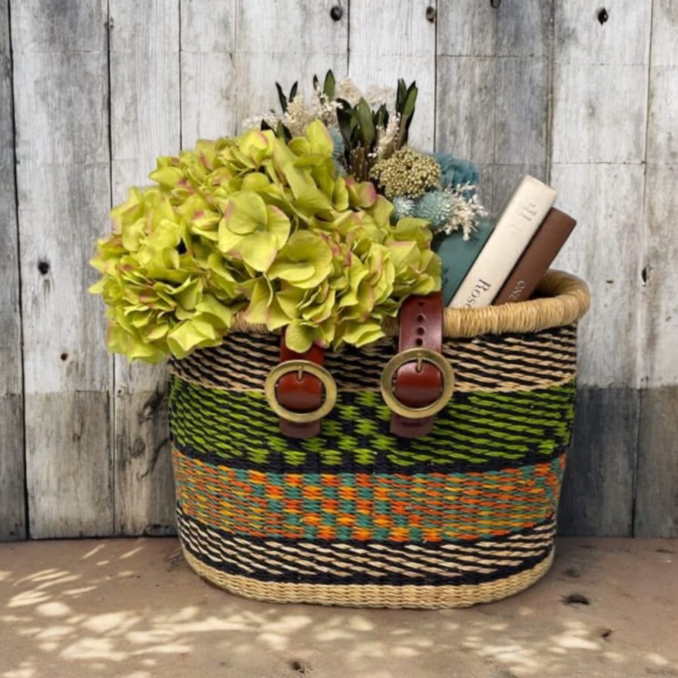 Ghanaian Handwoven Large Bolga Bicycle Basket