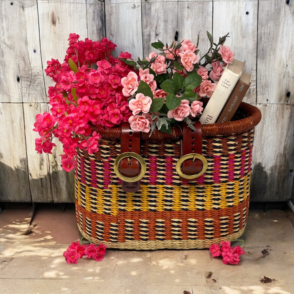 Ghanaian Handwoven Large Bolga Bicycle Basket