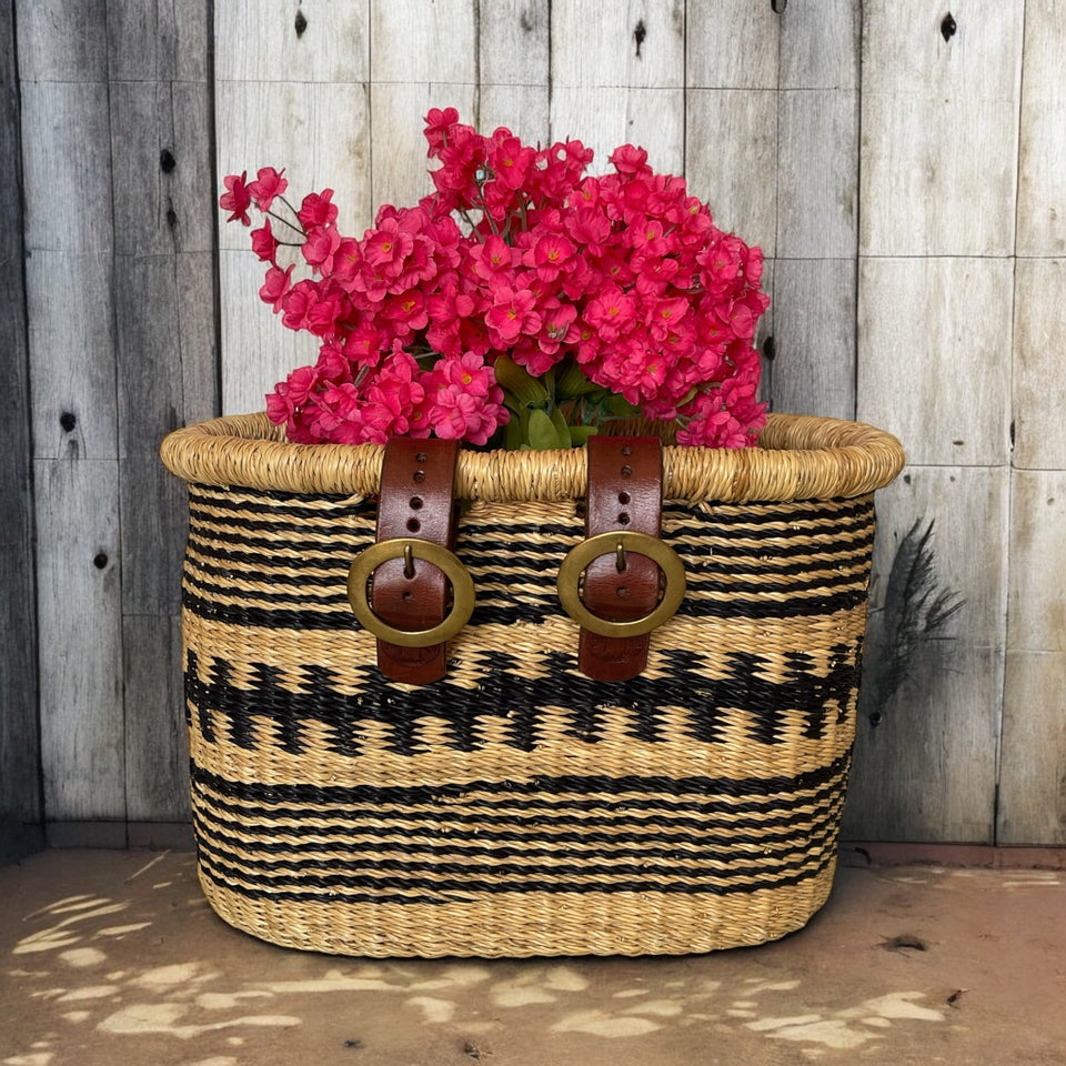 Ghanaian Handwoven Large Bolga Bicycle Basket