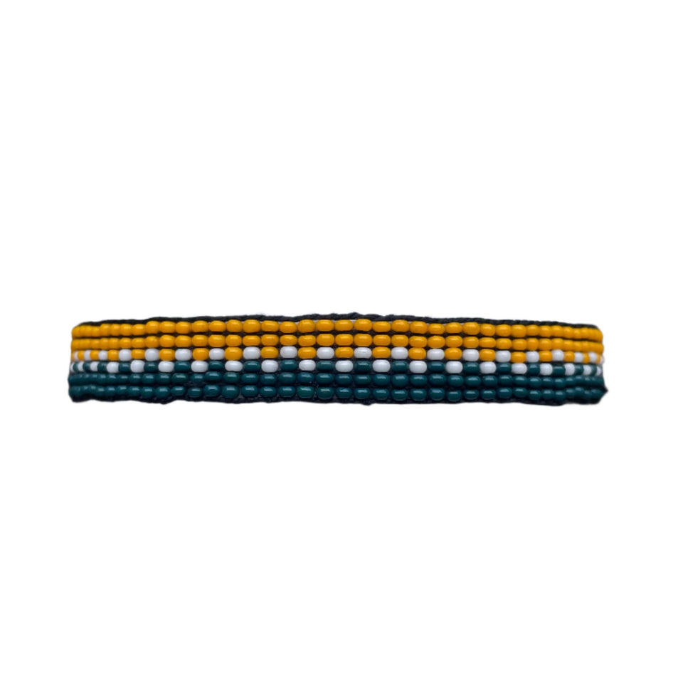 Green & Gold Checkerboard Beaded Bracelet