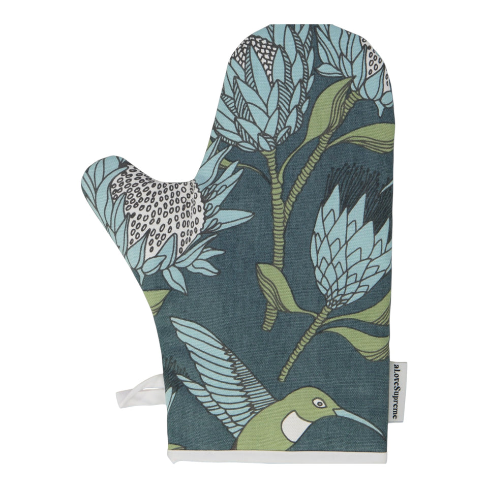 Alove Supreme Single Oven Glove Protea (Blue on Gunmetal)