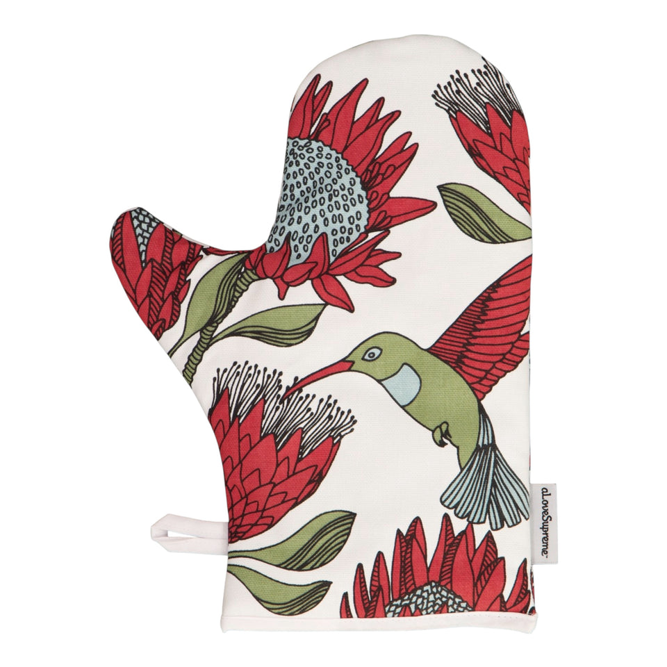 Alove Supreme Single Oven Glove Protea (Red on White)