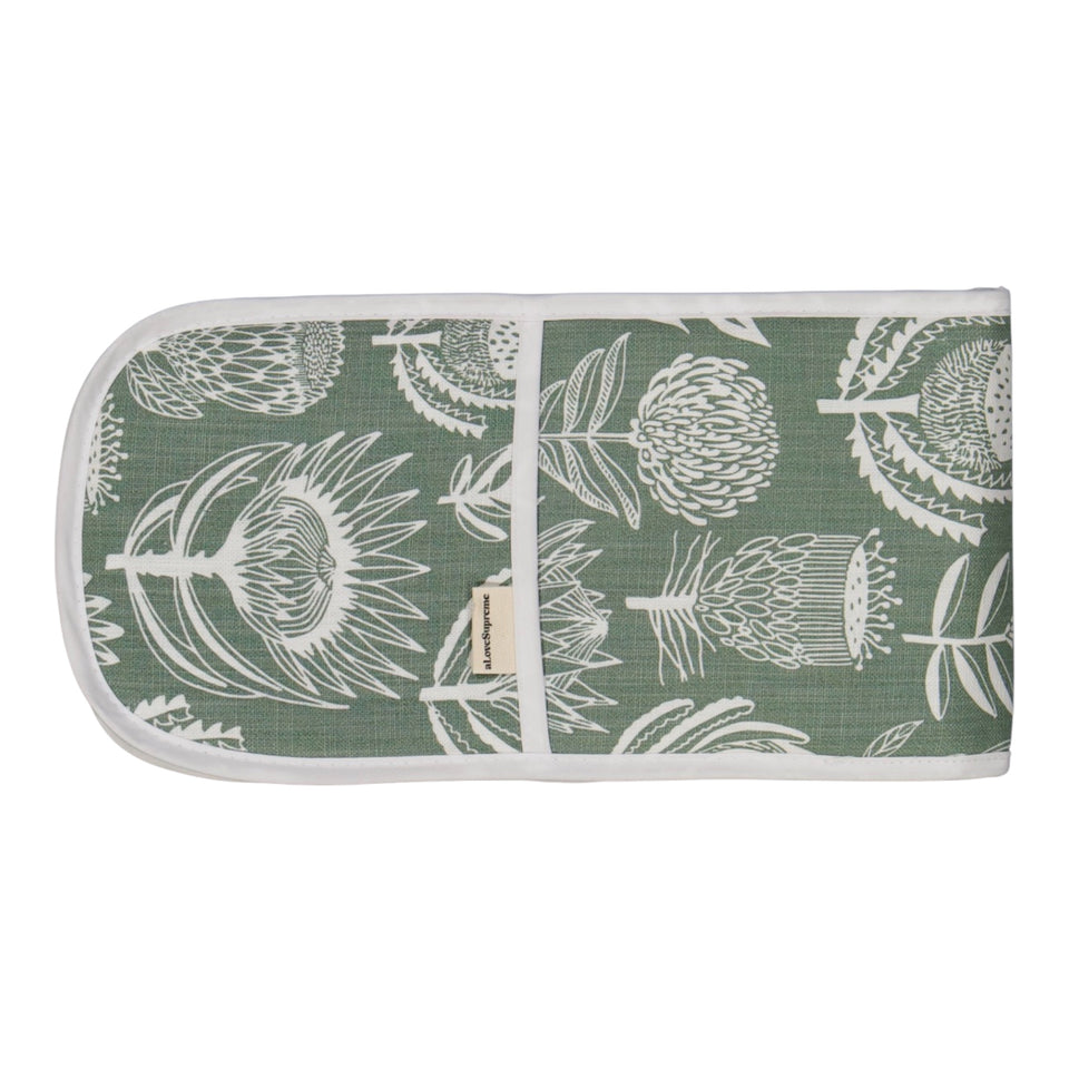 Alove Supreme Joined Oven Gloves Floral Kingdom (White on Sage)