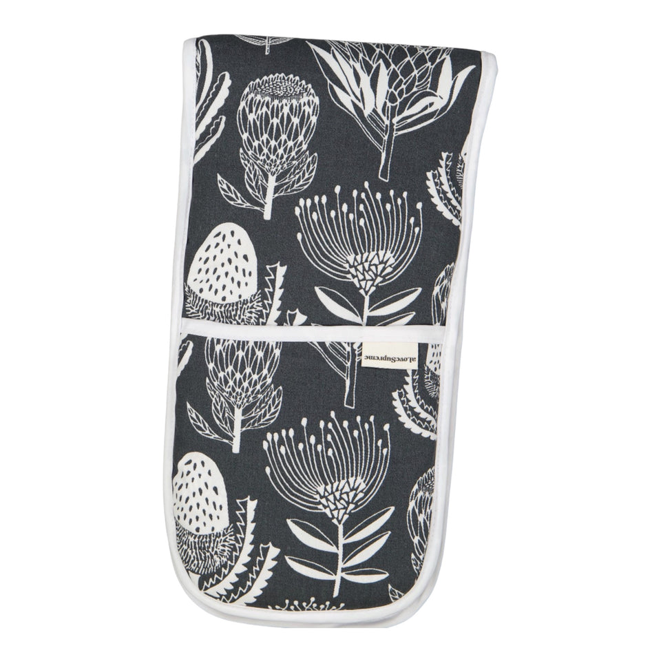 Alove Supreme Joined Oven Gloves Floral Kingdom (White on Gray)