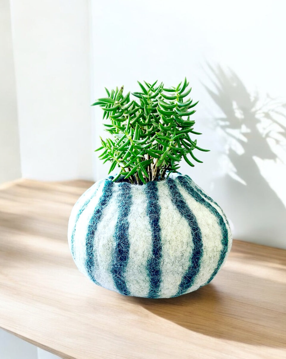 Teal Ukhamba Striped Felt Bowl