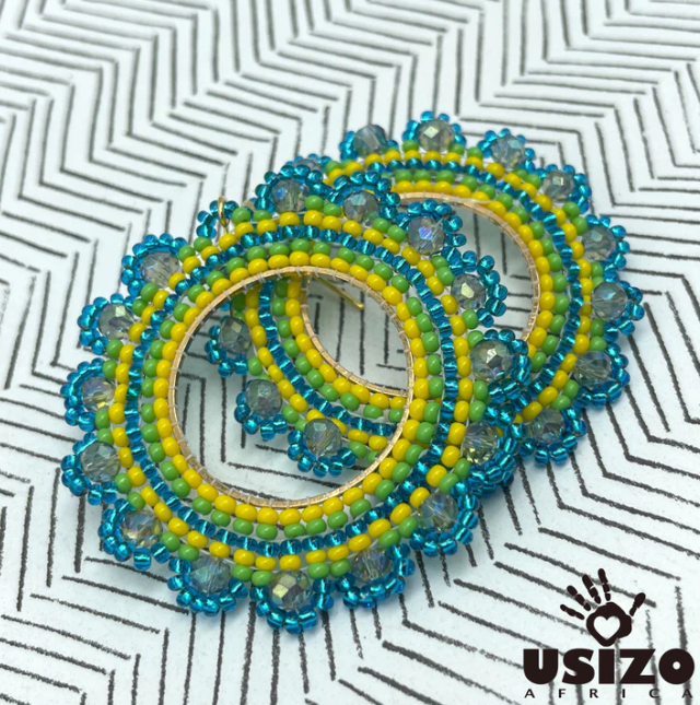 iZimbali Aqua & Yellow Beaded Earrings with Gold Fittings