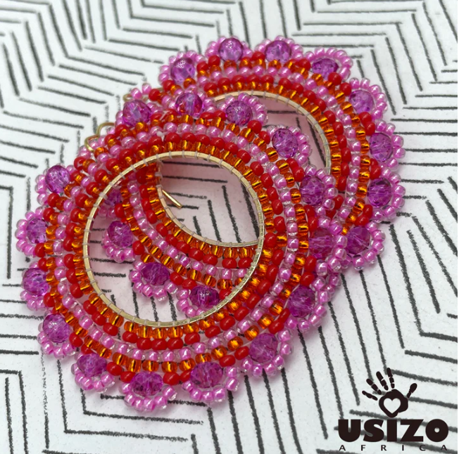 iZimbali Pink Sunset Zulu Beaded Earrings with Gold Fittings