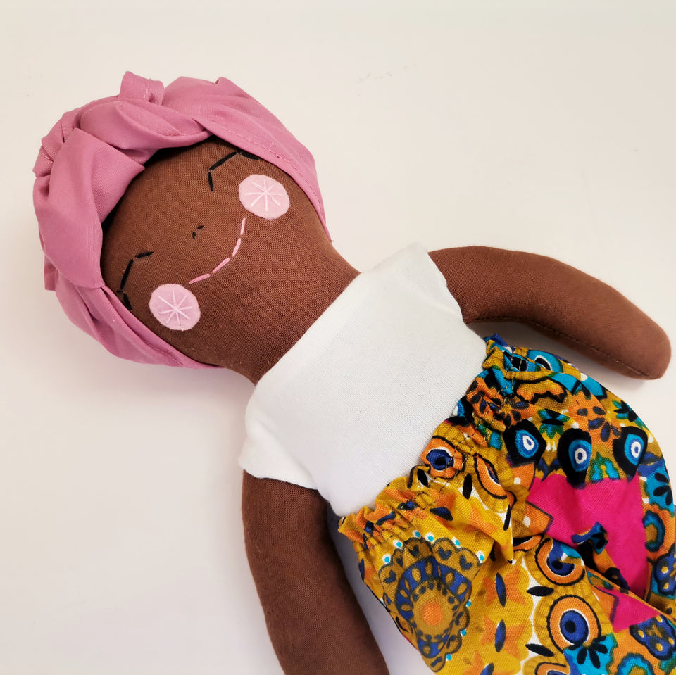 Imibongo kaMakhulu Handmade Fabric Sima Doll in Paperbag Pants