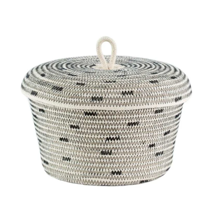 Black Stitched Lidded Basket