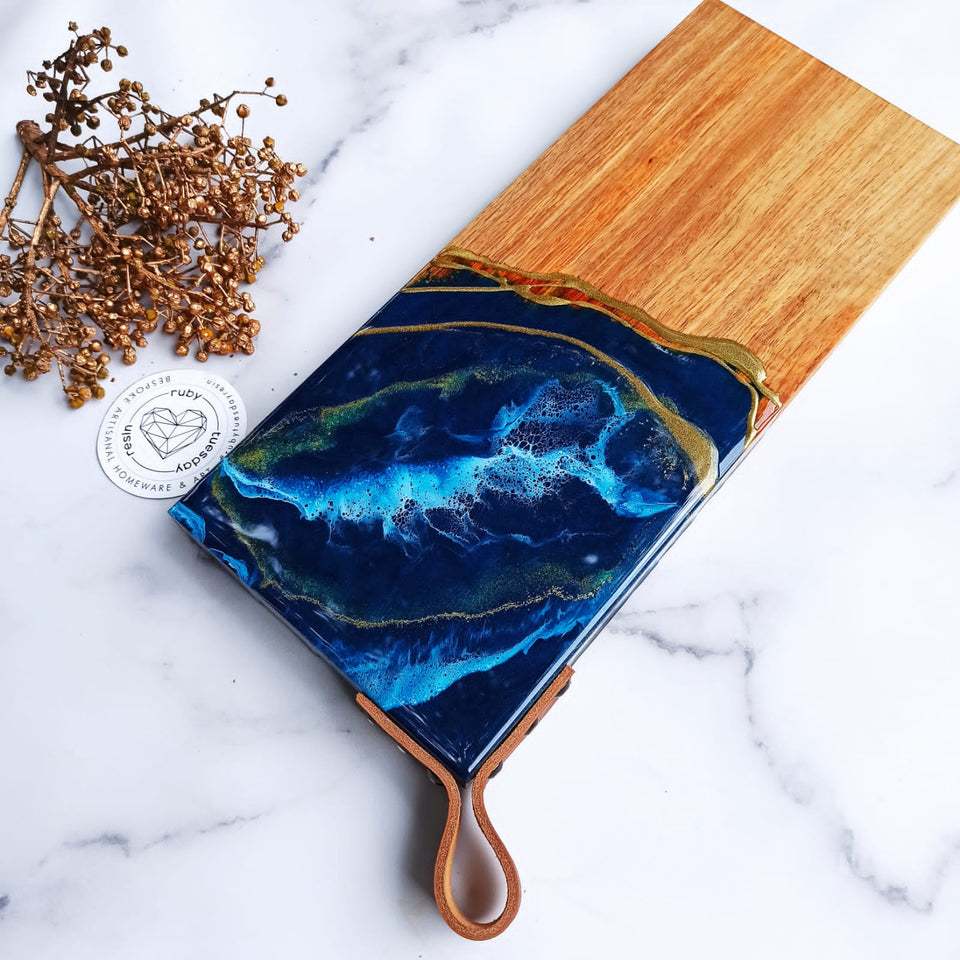 Ruby Tuesday Resin Kiaat Wooden Ocean Serving Boards with Leather Strap