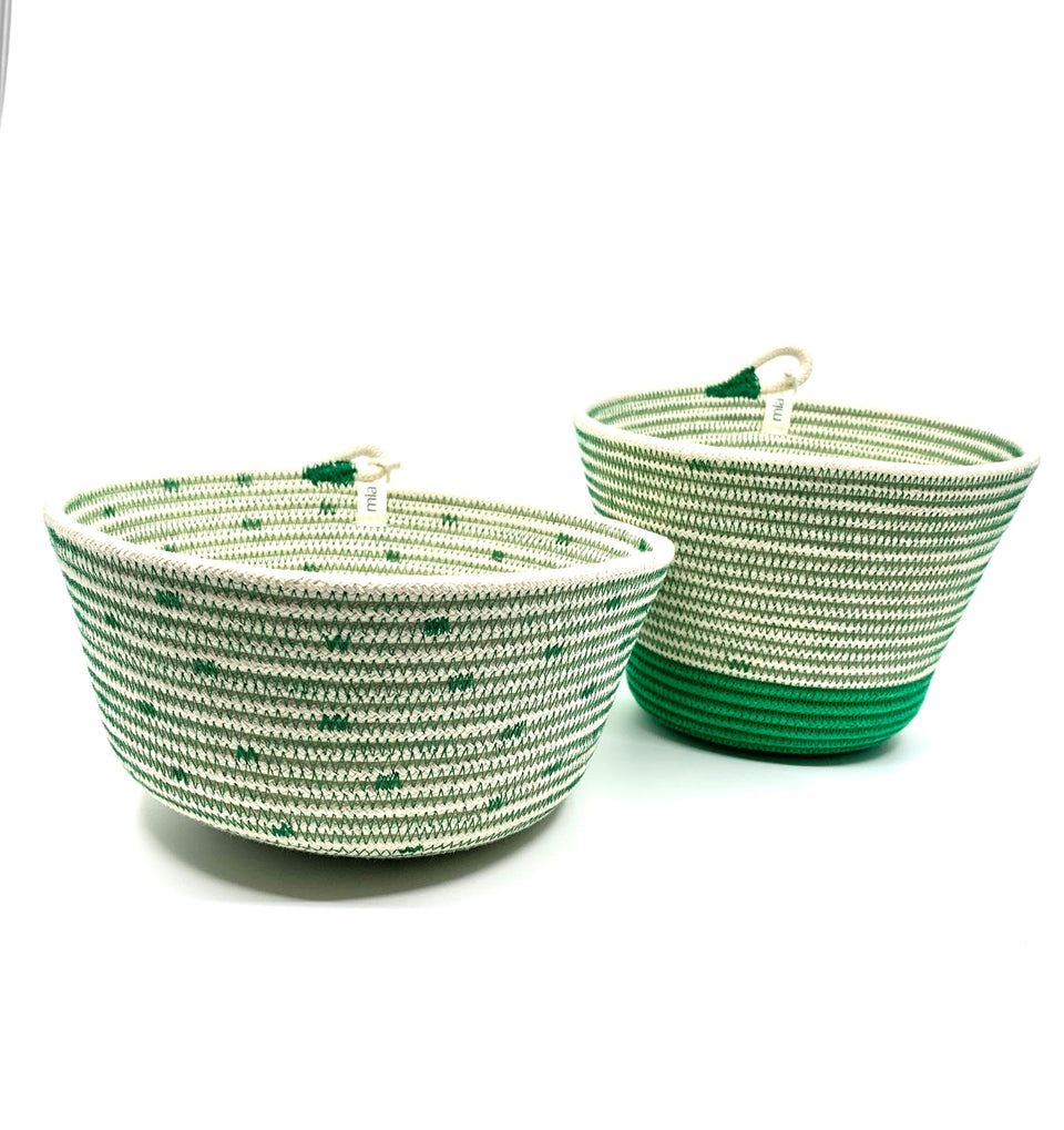 Greenery Stitched Medium Rope Bowl