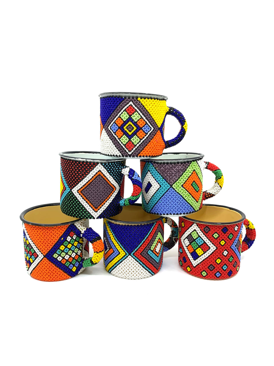 Beaded African Enamel Coffee Mugs