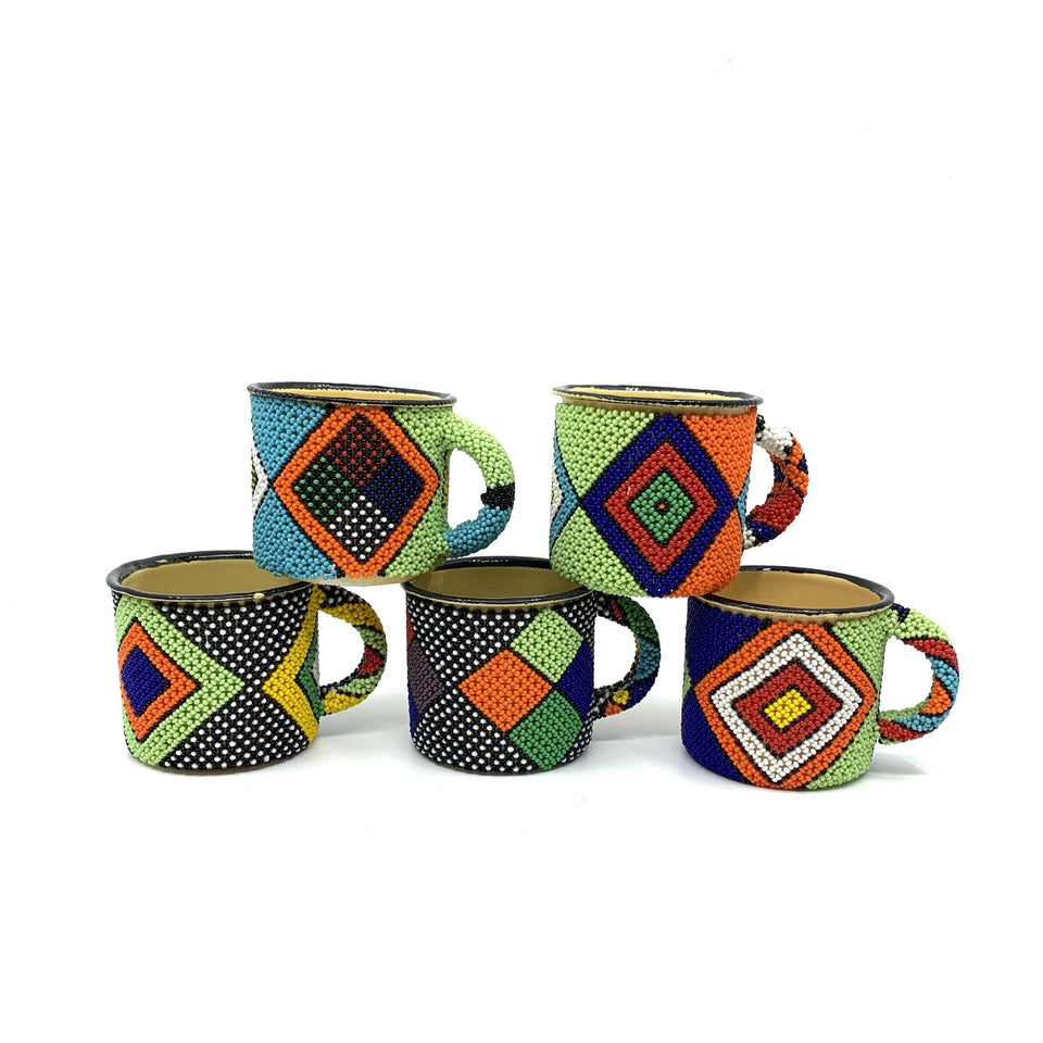 Beaded Mini African Enamel Coffee Mugs
