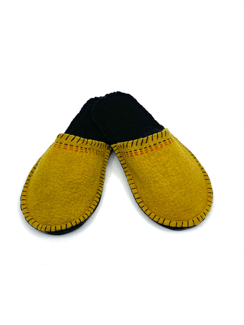 Wool Felted Yellow Sashiko Slippers