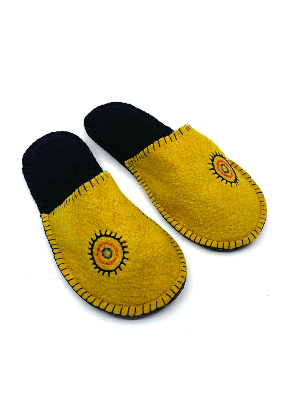 Wool Felted Yellow Circle Slippers