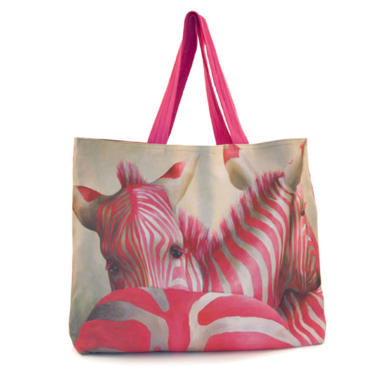 Pink Zebra Beach Bag