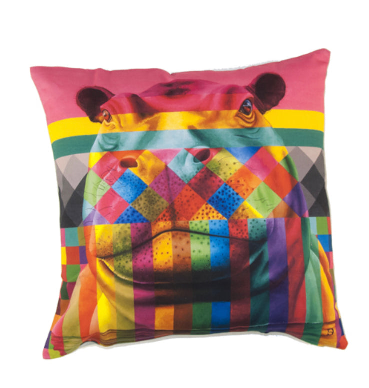 Wildlife In Color Pillow Cover - Hippo