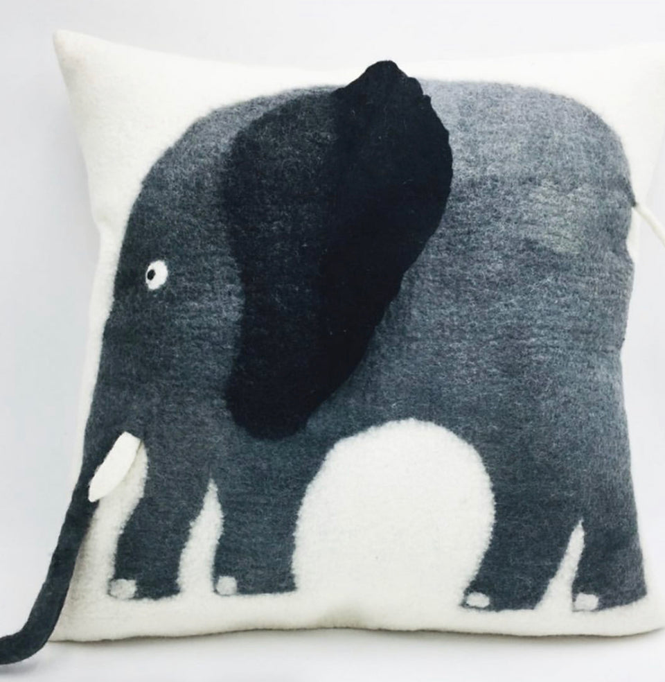 Hand Felted Elephant Pillow Cover