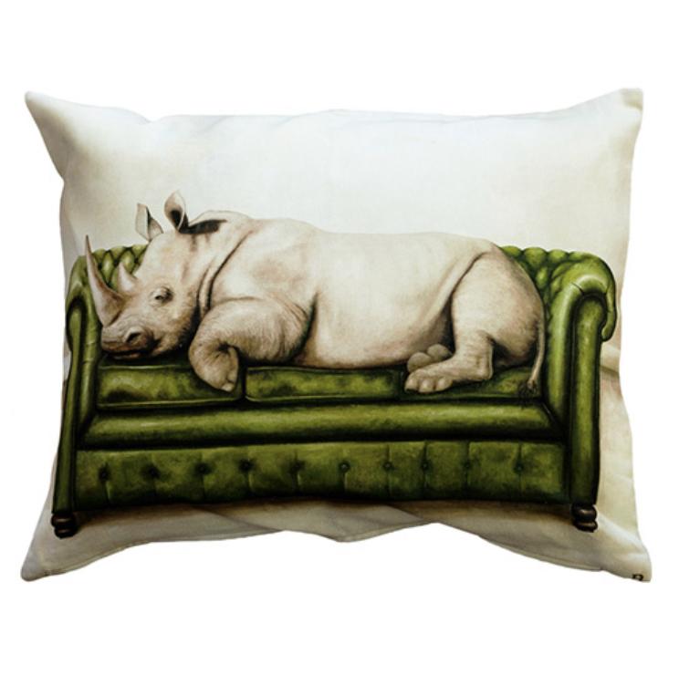 Wildlife At Leisure Decorative Pillow Cover - Rhino