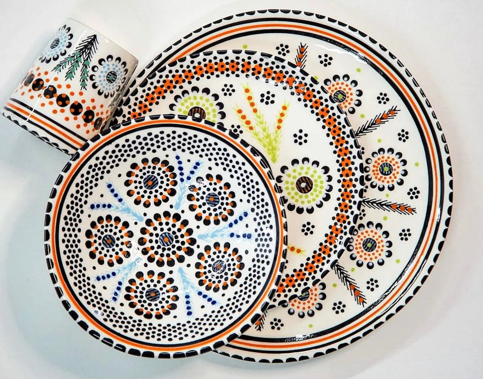 Potterswork 16 Piece Dinnerware Set With Orange Trim