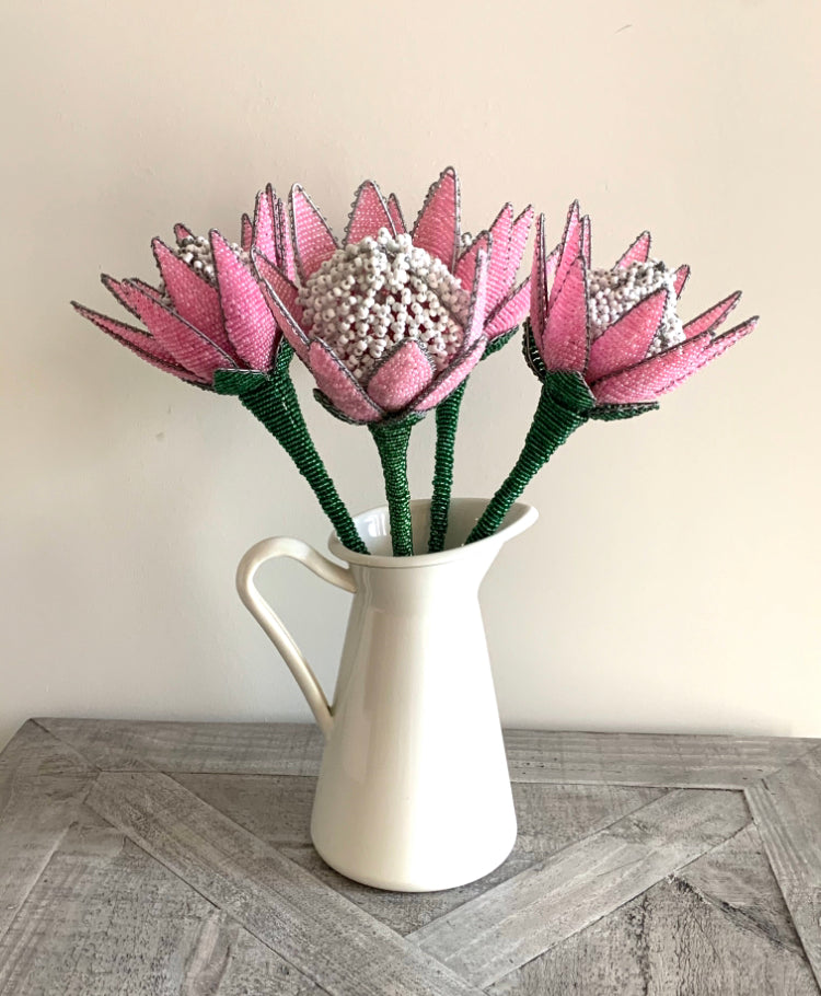 Beaded Protea Flower in Pink