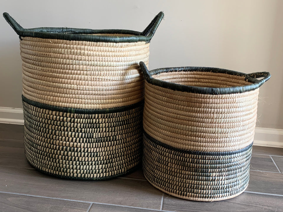 Handwoven Palm Leaf Black and Natural Baskets