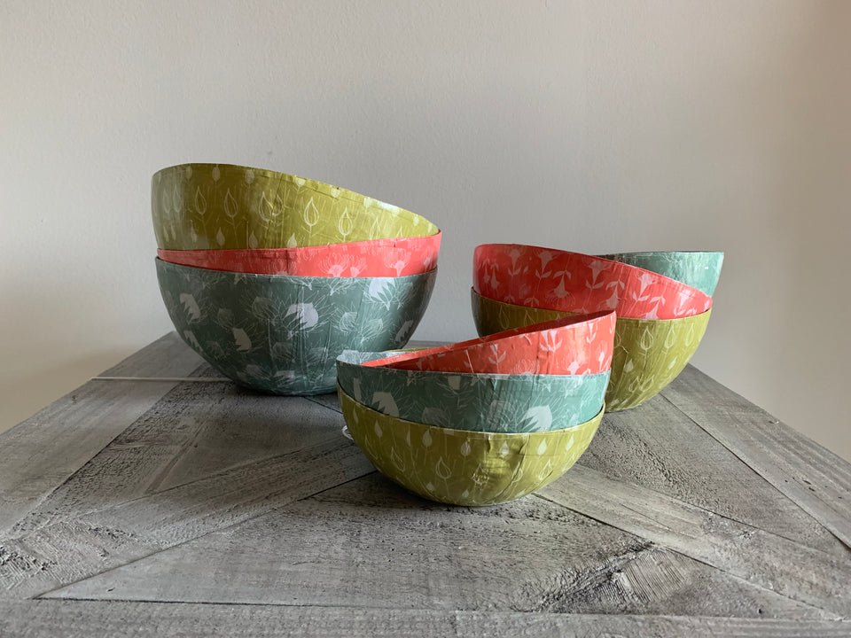Wola Nani Floral Paper Mache Bowls