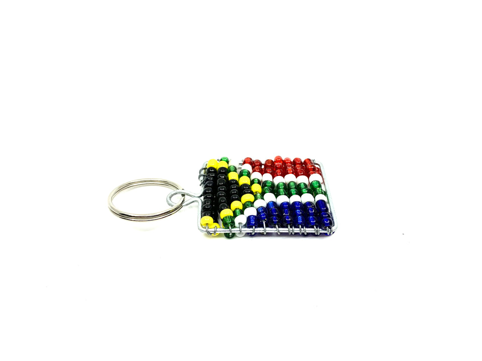 Hand Beaded South African Flag Key Chain