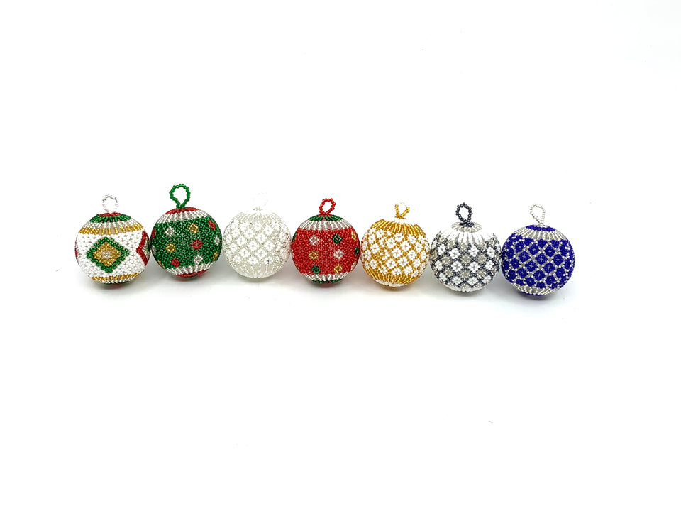 Zulu Beaded Christmas Ball Ornaments - Christmas Colors
