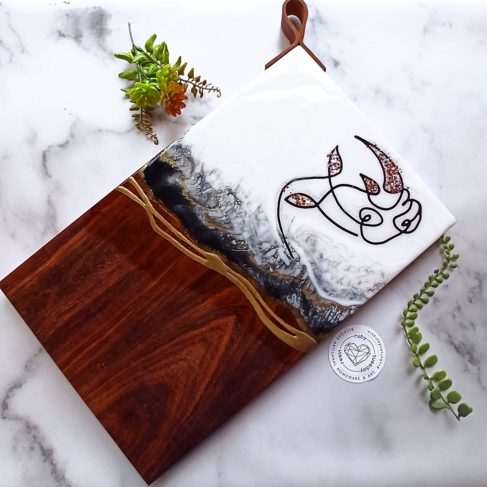 Ruby Tuesday Resin Large Kiaat Wood Rhino Serving Board with Leather Strap