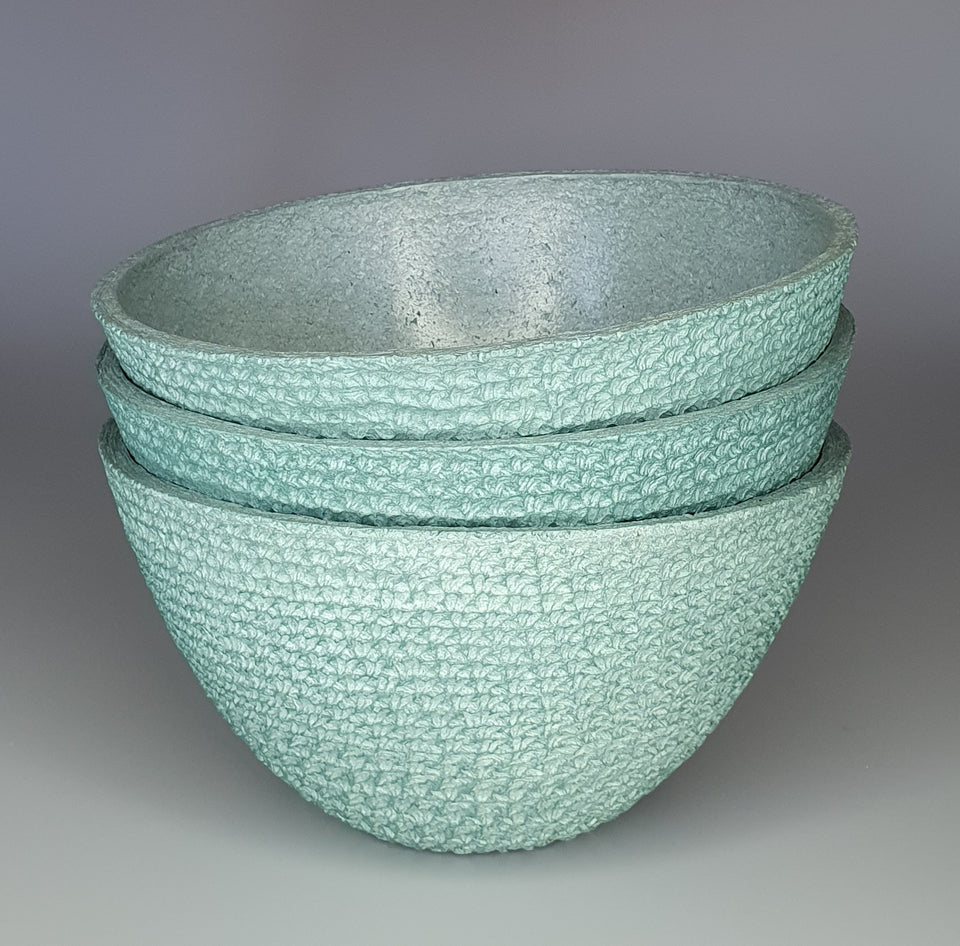 Ice Blue Textured Natural Fiber Decorative Bowl