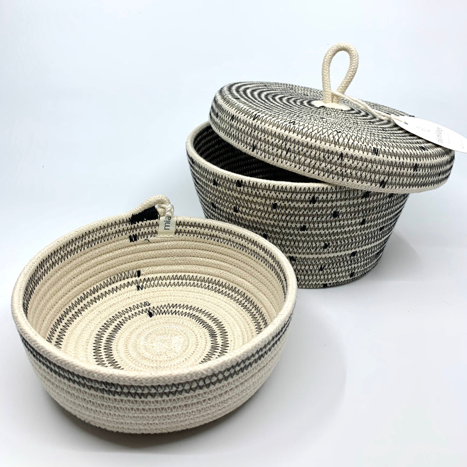Black Stitched Lidded Basket