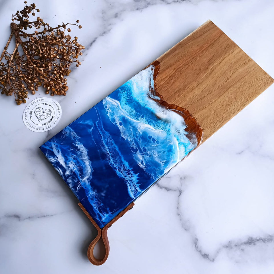 Ruby Tuesday Resin Kiaat Wooden Ocean Serving Boards with Leather Strap