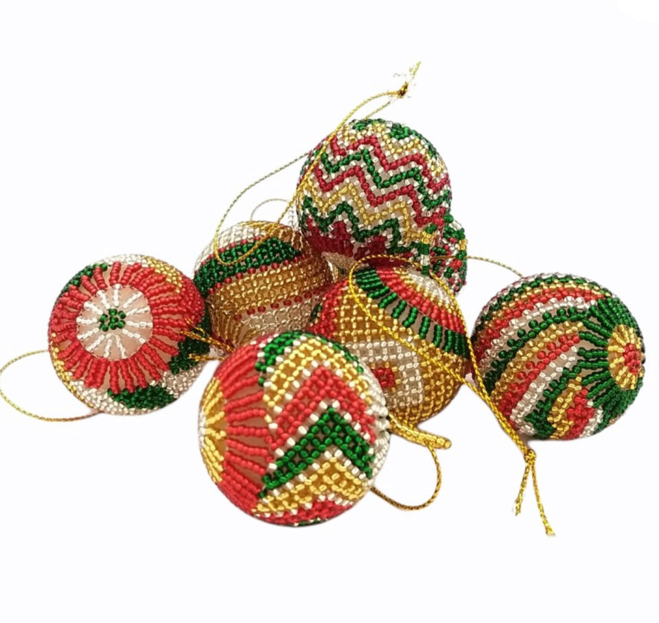 Zulu Beaded Christmas Ball Ornaments - Christmas Colors
