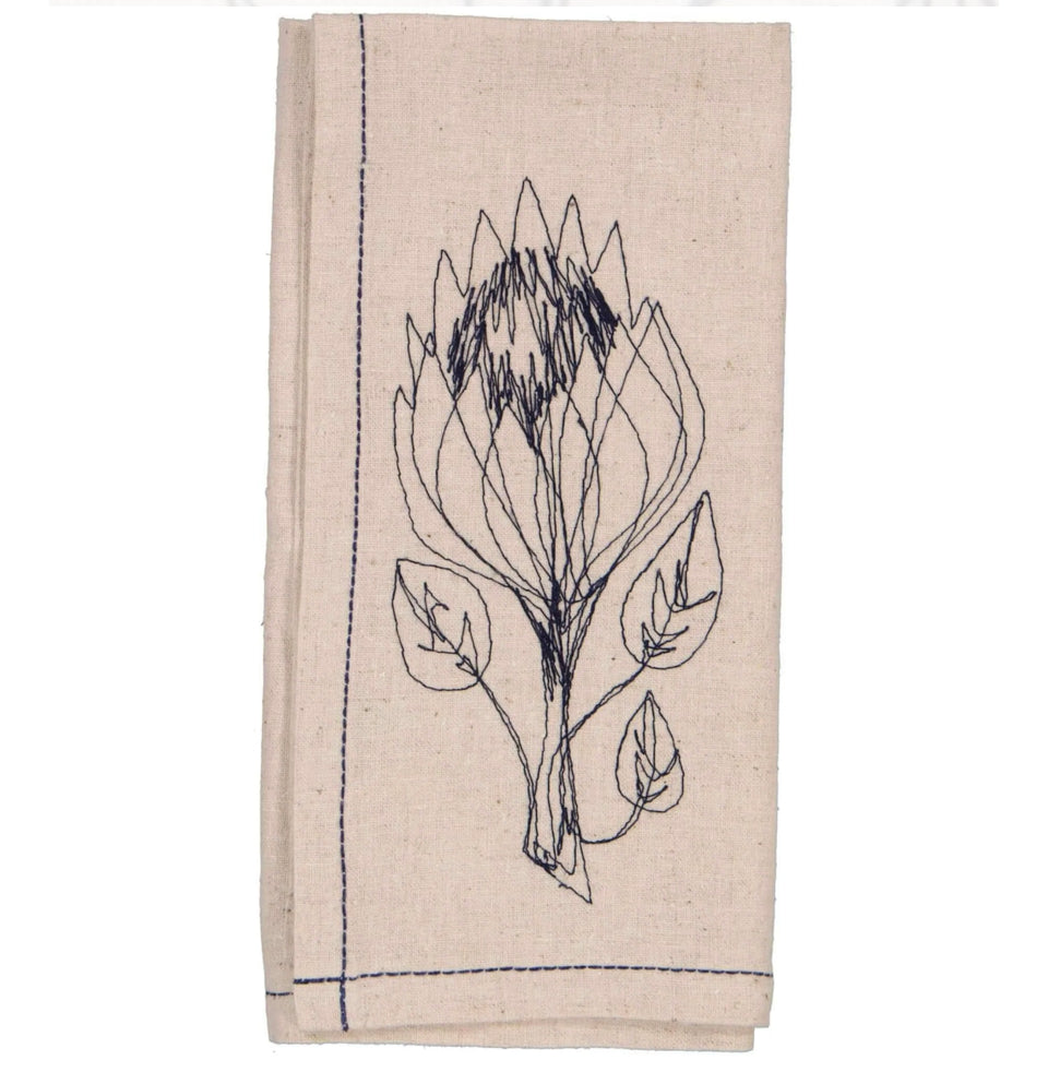 Embroidered Hemp Protea Napkins (set of 4)