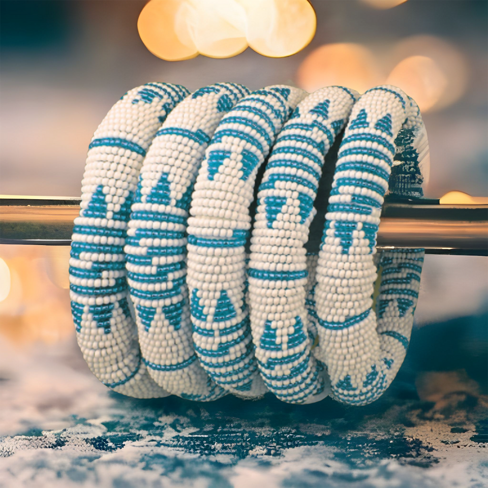 Xhosa Beaded Rope Bangle in White & Blue