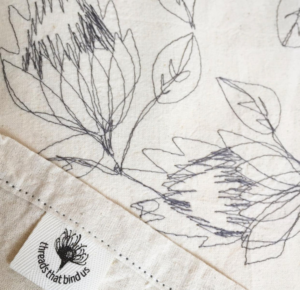 Embroidered Hemp Protea Table Runner