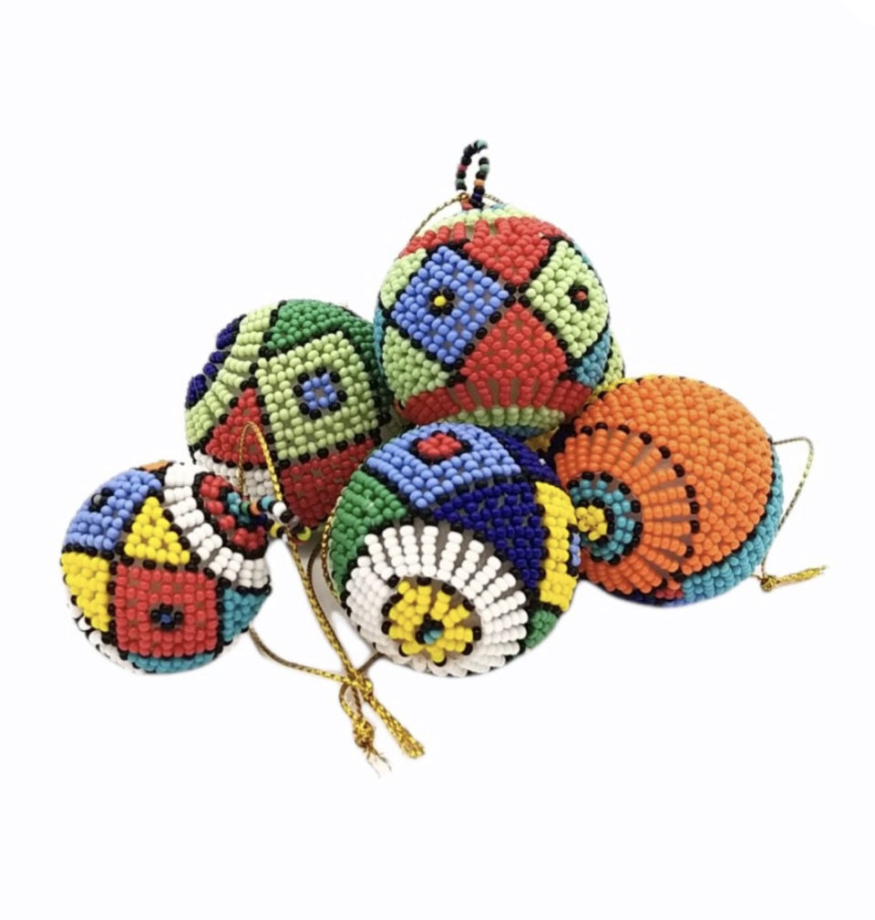 Zulu Beaded Christmas Ball Ornaments - Traditional Colors