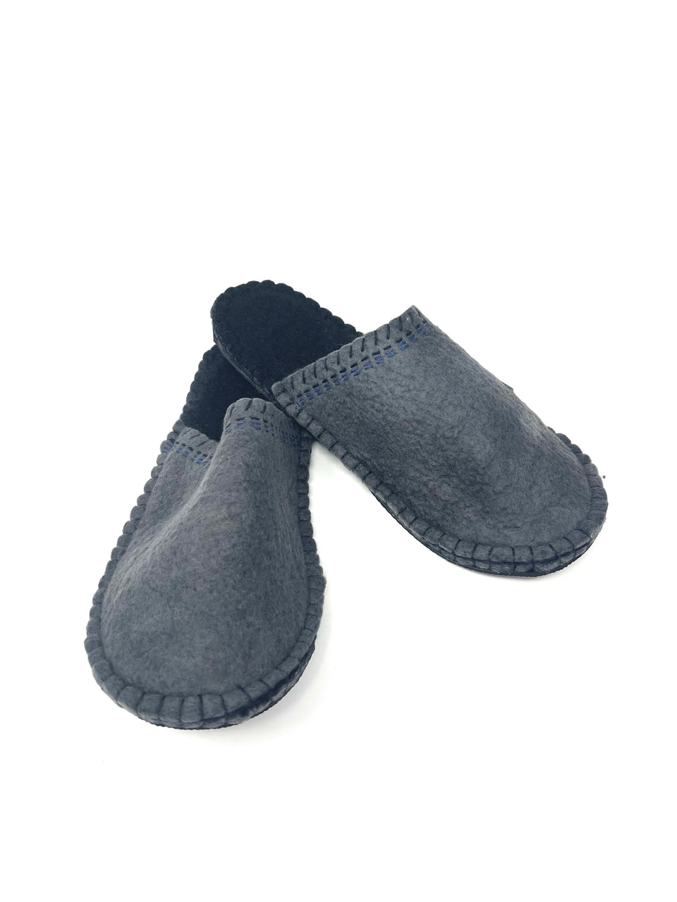 Wool Felted Charcoal Sashiko Slippers