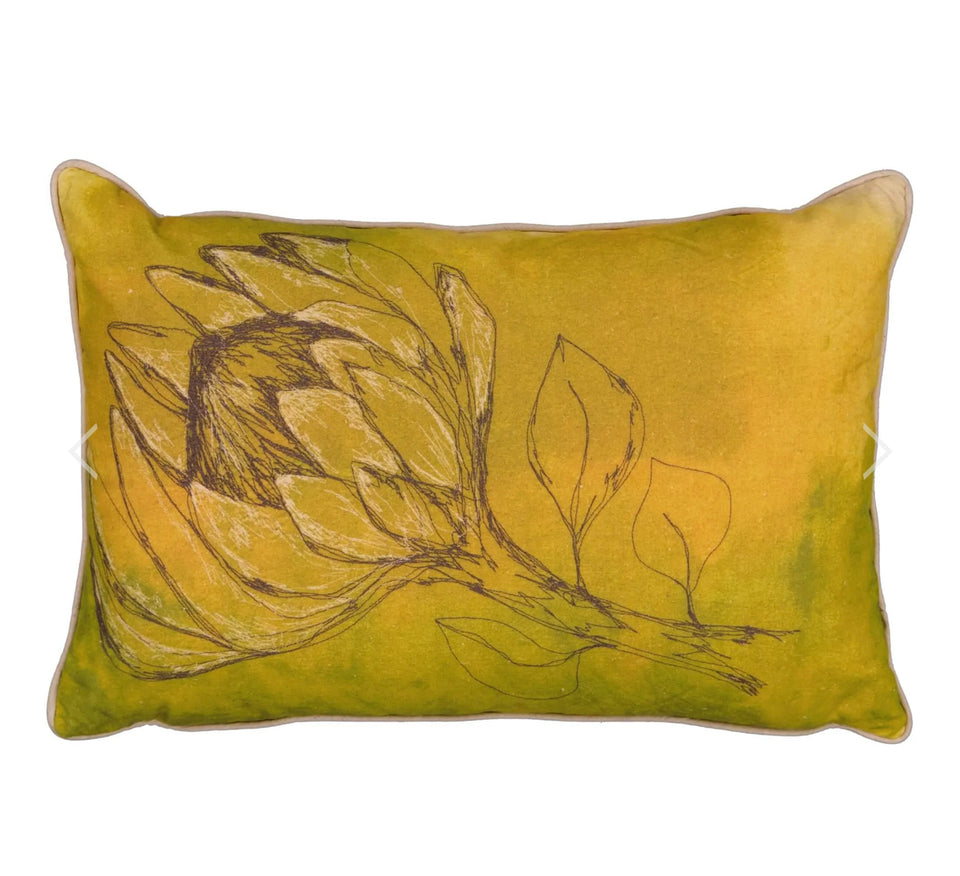 Chartreuse Protea Printed Pillow Cover