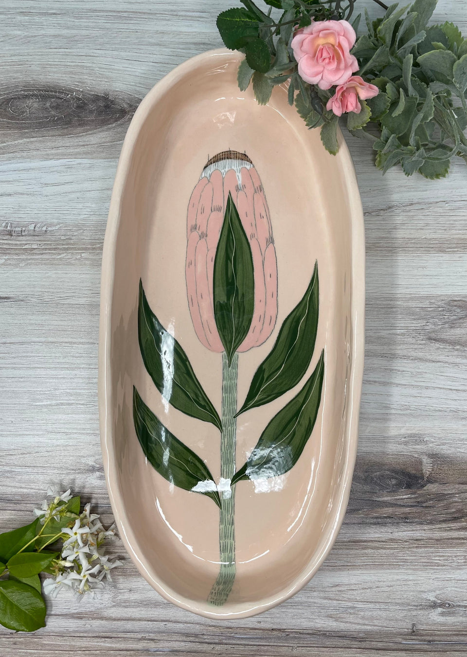 Gemma Orkin Ceramic Large Oval Platter - Pincushion Protea