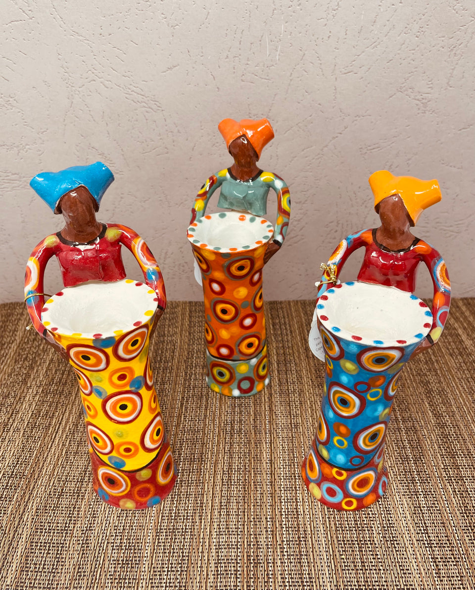 Ceramic African Lady Ubuntu Bright on White Vase
