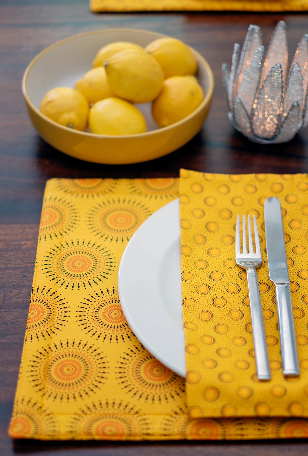 Yellow Reversable Shweshwe Cotton Padded Placemats (Set of 6) Ithemba