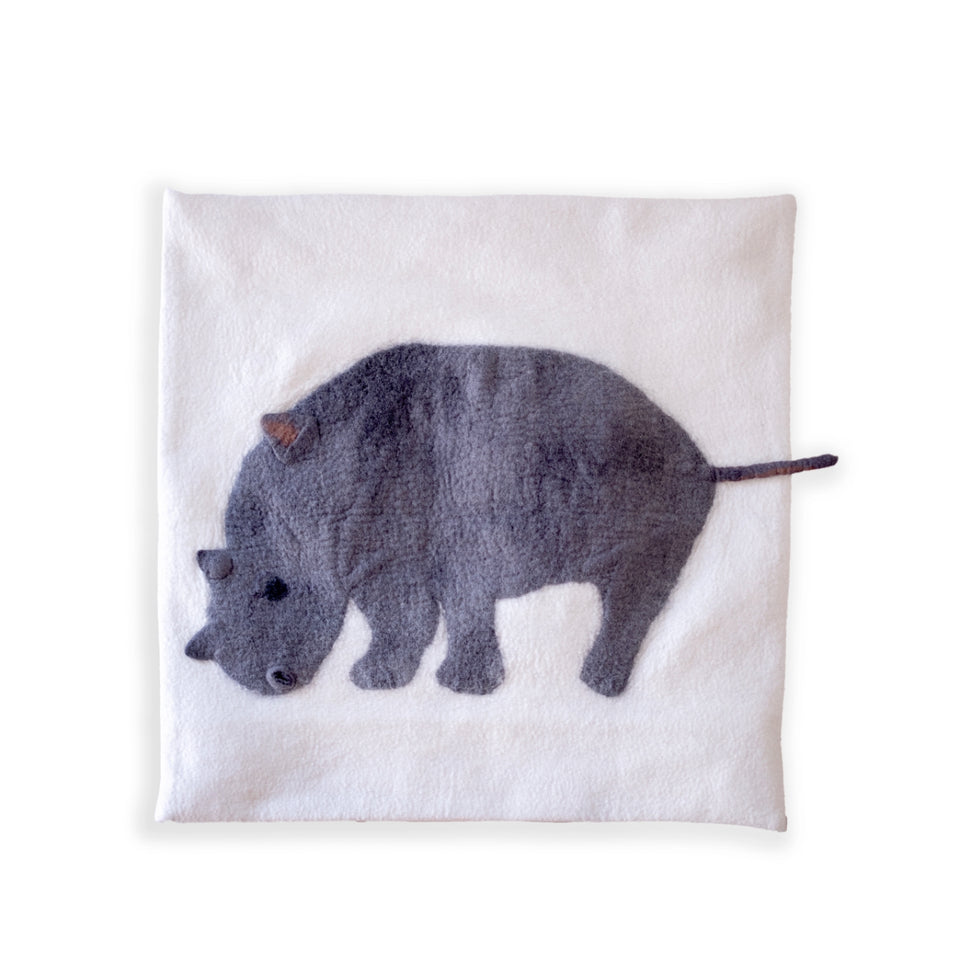 Hand Felted Rhino Pillow Cover