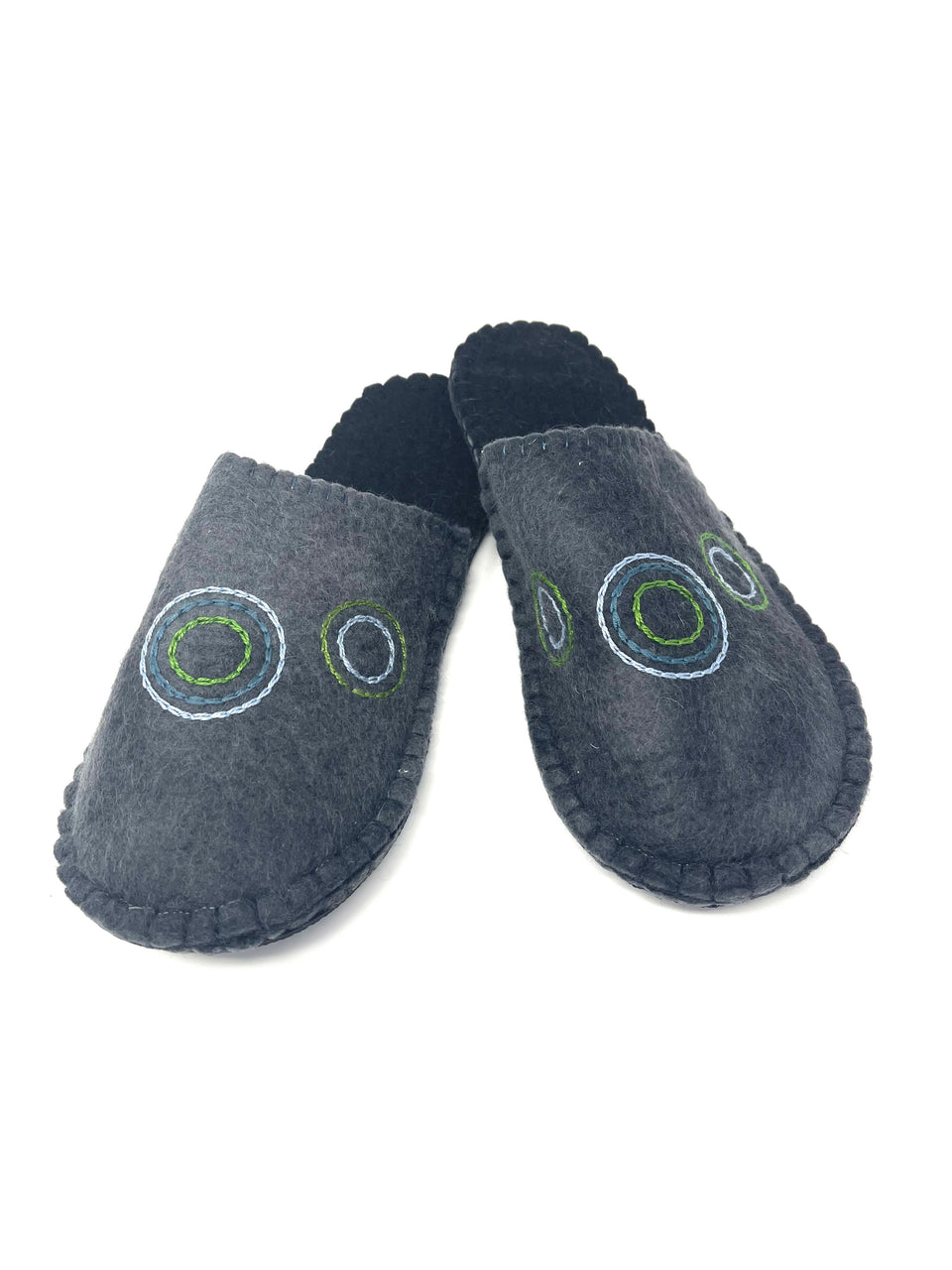 Wool Felted Charcoal Circle Slippers