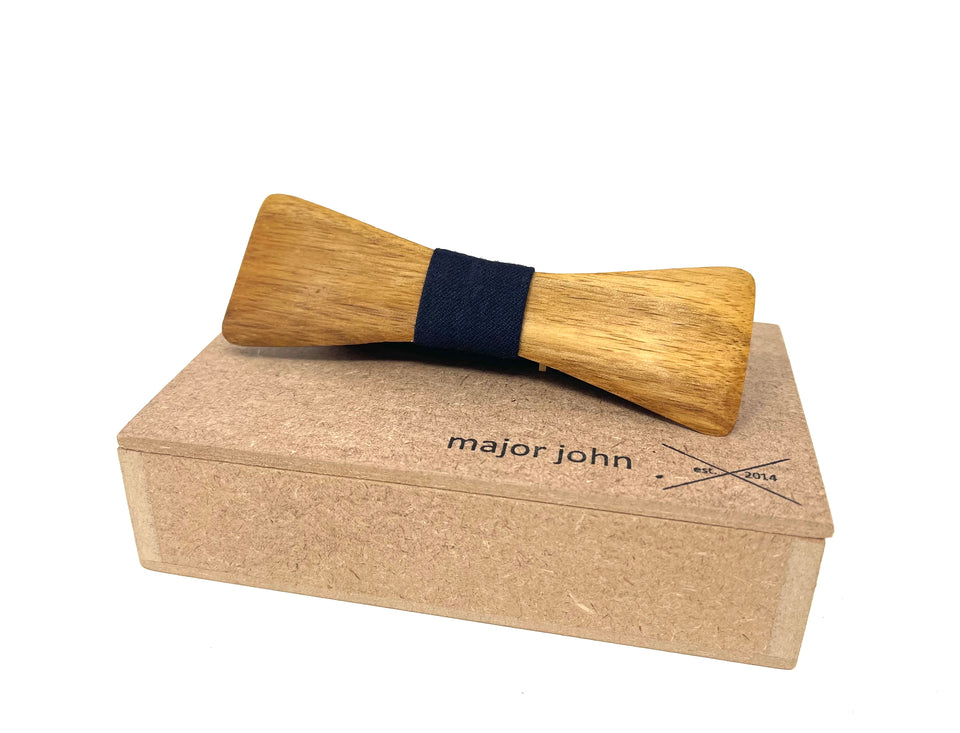Major John Partridge Timber and Blue Linen Bow Tie