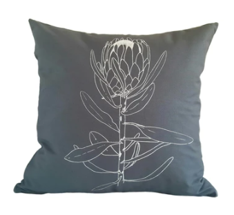 Single Protea Print On Grey Scatter Pillow Cover